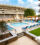 Resort style pool with a view of the stadium